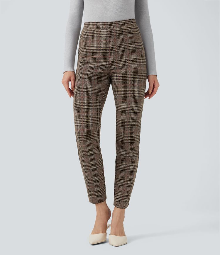 Halara Flex™ High Waisted Pocket Houndstooth Plaid Skinny Work Trousers