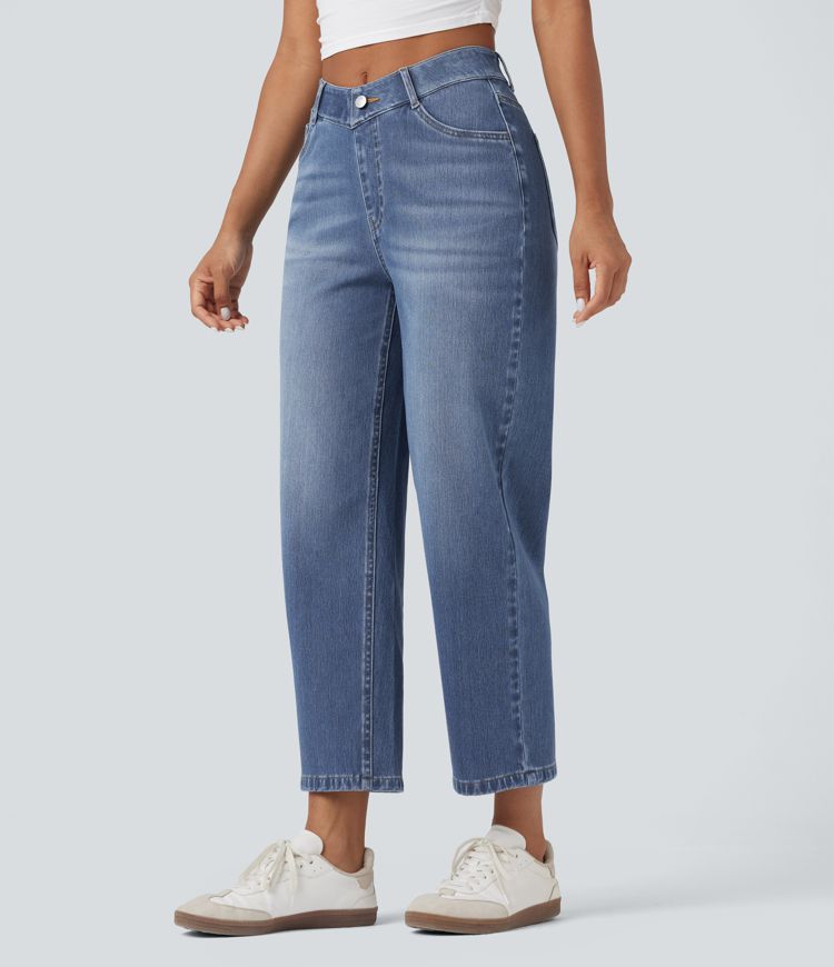 Jean baggy Halara Flex™ taille haute coupe en V 7/8 avec poches