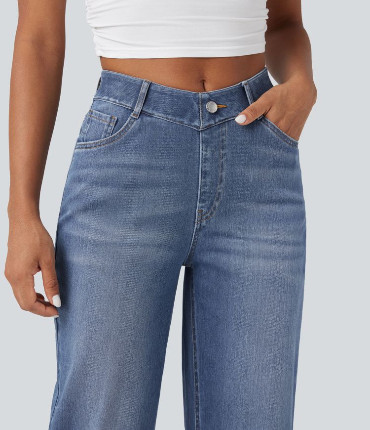 Jean baggy Halara Flex™ taille haute coupe en V 7/8 avec poches