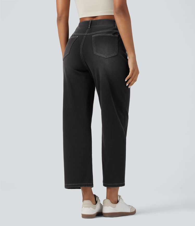 Halara Flex™ High Waisted V-Shaped Casual 7/8 Baggy Jeans with Pockets Halara Flex™ High Waisted V-Shaped Casual 7/8 Baggy Jeans with Pockets