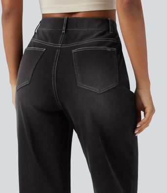 Halara Flex™ High Waisted V-Shaped Casual 7/8 Baggy Jeans with Pockets Halara Flex™ High Waisted V-Shaped Casual 7/8 Baggy Jeans with Pockets