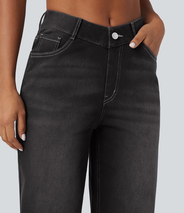 Halara Flex™ High Waisted V-Shaped Casual 7/8 Baggy Jeans with Pockets Halara Flex™ High Waisted V-Shaped Casual 7/8 Baggy Jeans with Pockets
