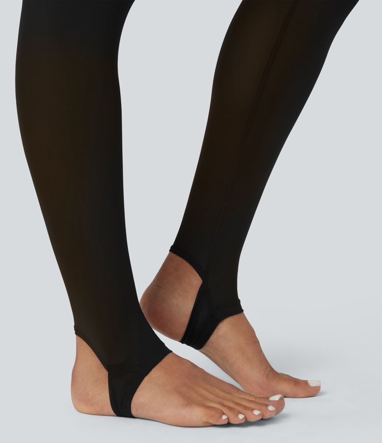 Breezeful™ High Waisted Pleated 2-in-1 Contrast Mesh Quick Dry Dance Stirrup Skirted Leggings with Pockets