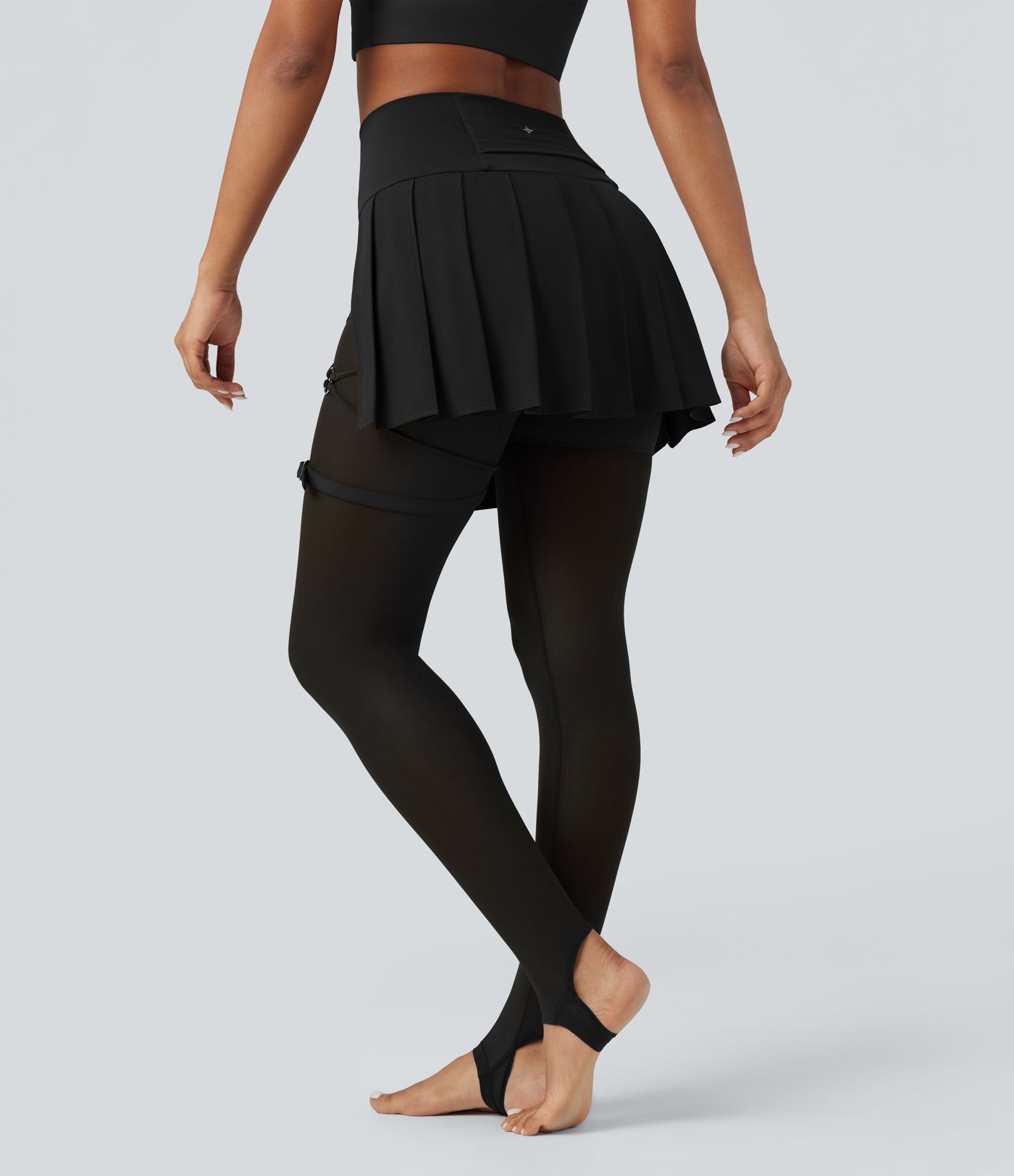 Breezeful™ High Waisted Pleated 2-in-1 Contrast Mesh Quick Dry Dance Stirrup Skirted Leggings with Pockets