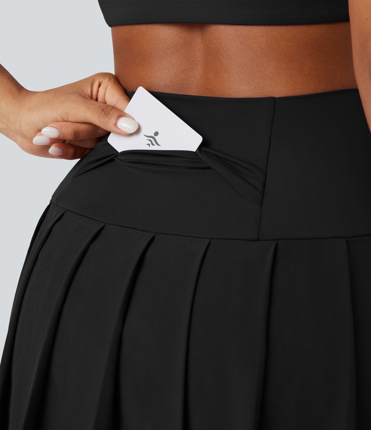 Breezeful™ High Waisted Pleated 2-in-1 Contrast Mesh Quick Dry Dance Stirrup Skirted Leggings with Pockets