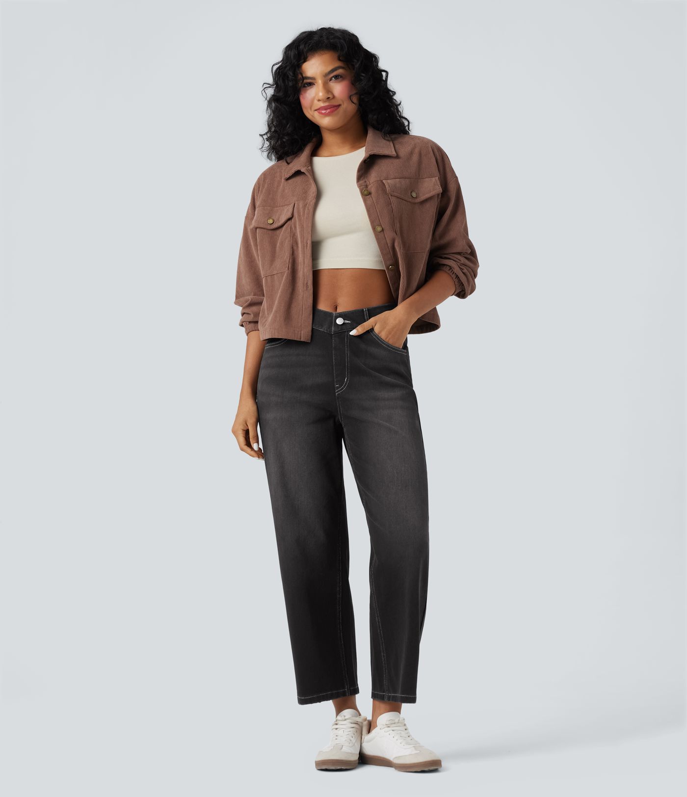 Halara Flex™ High Waisted V-Shaped Casual 7/8 Baggy Jeans with Pockets Halara Flex™ High Waisted V-Shaped Casual 7/8 Baggy Jeans with Pockets