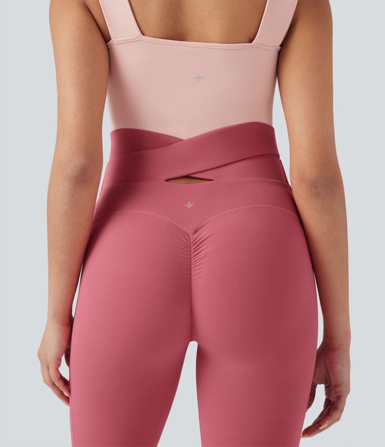 SoftlyZero™ High Waisted Tie Back Ruched 7/8 Yoga Leggings-UPF50+