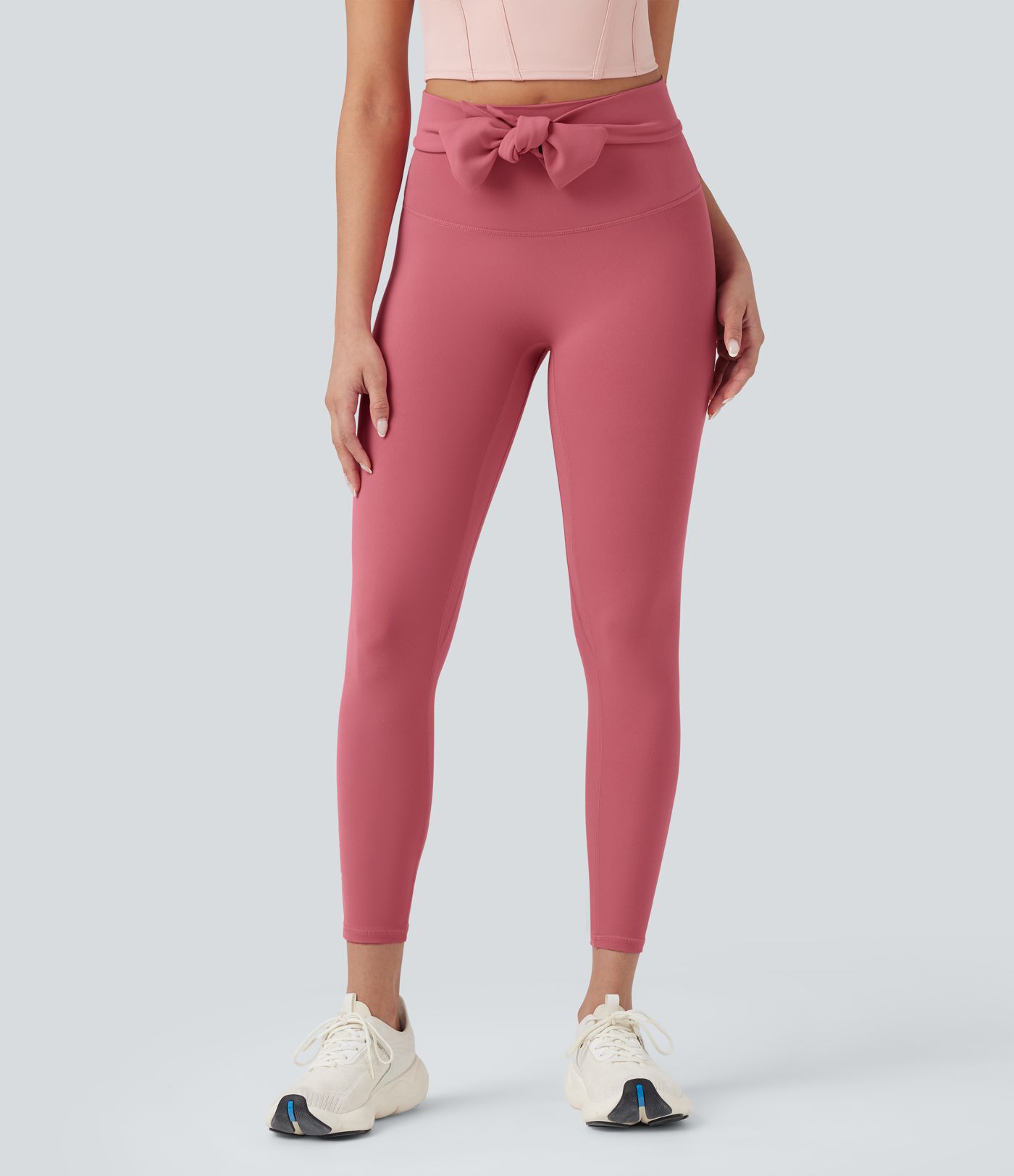 SoftlyZero™ High Waisted Tie Back Ruched 7/8 Yoga Leggings-UPF50+