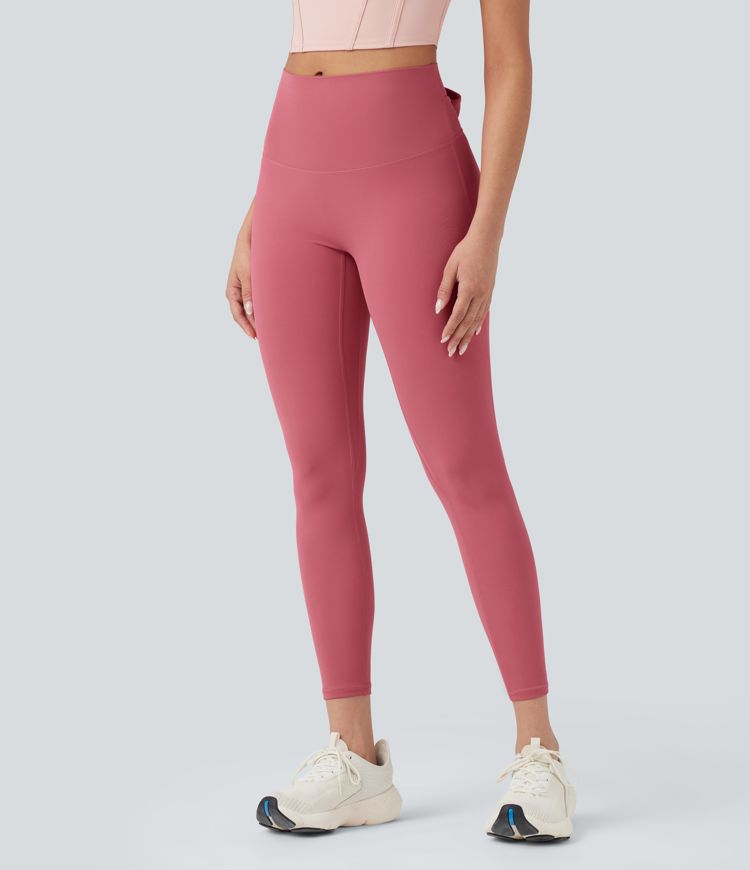 SoftlyZero™ High Waisted Tie Back Ruched 7/8 Yoga Leggings-UPF50+