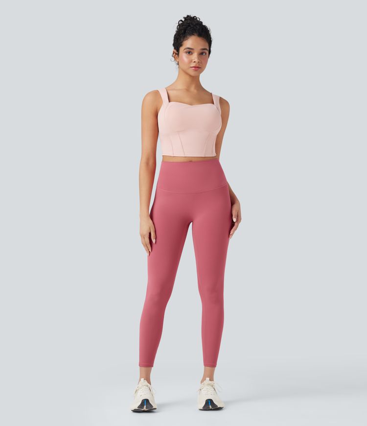 SoftlyZero™ High Waisted Tie Back Ruched 7/8 Yoga Leggings-UPF50+