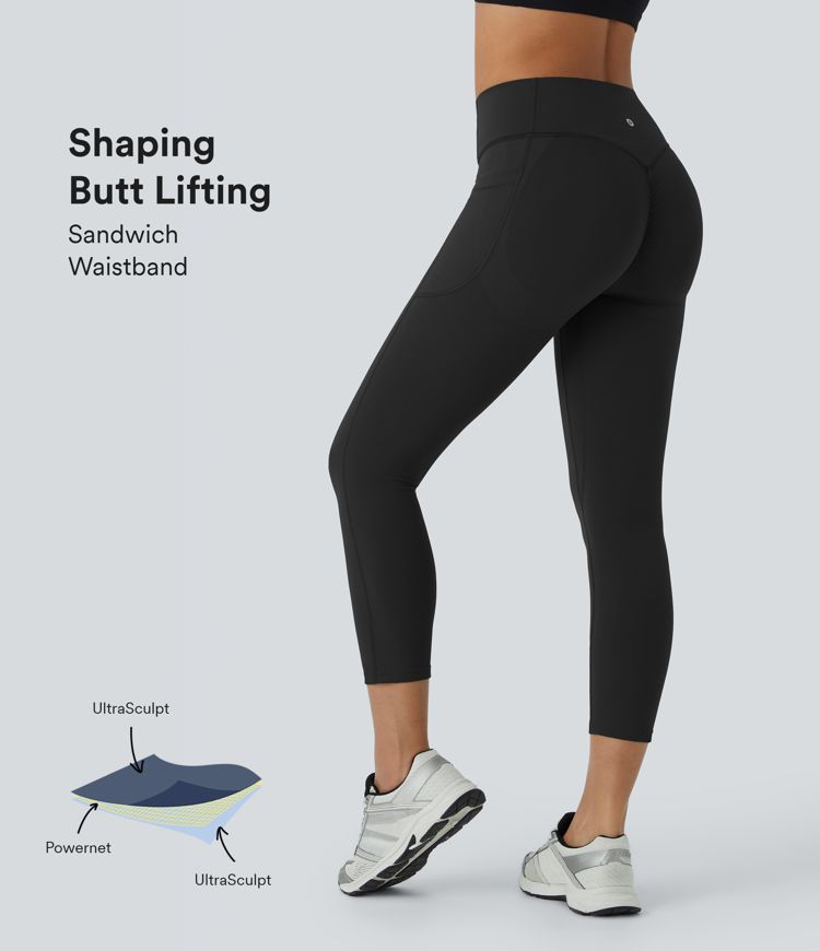 Halara UltraSculpt™ SoCinched High Waisted Scrunch Butt Lifting Tummy Control Pocket Shaping Capri Training Leggings