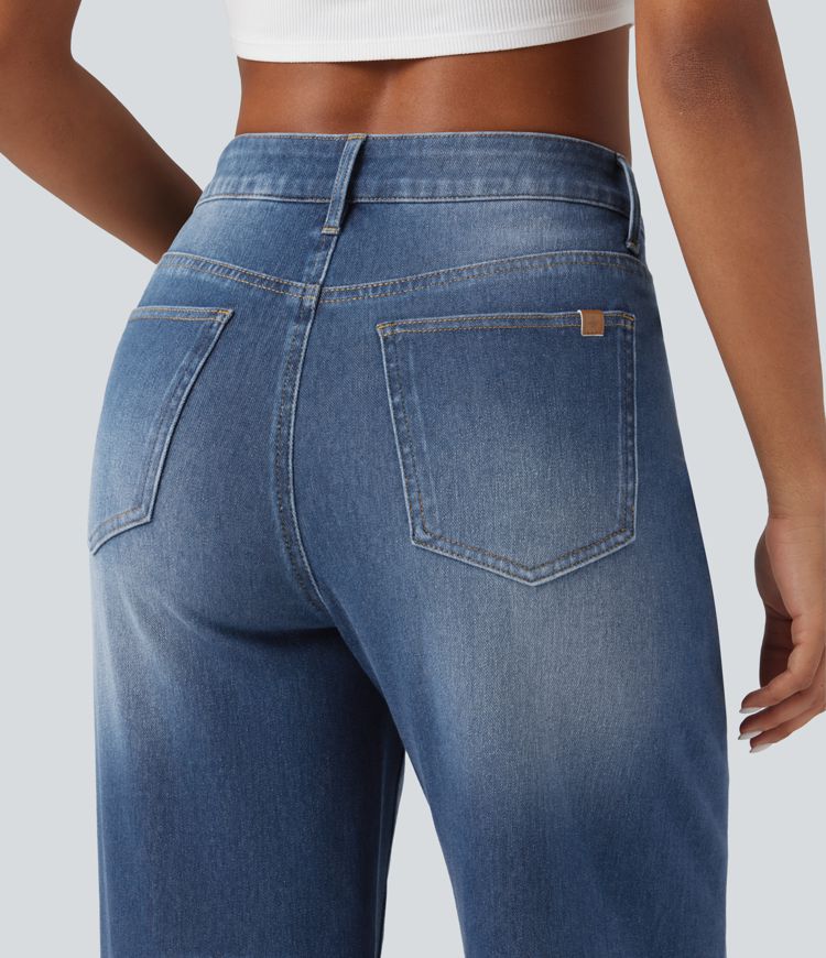 Jean baggy asymétrique Halara Flex™ taille haute effet délavé avec poches