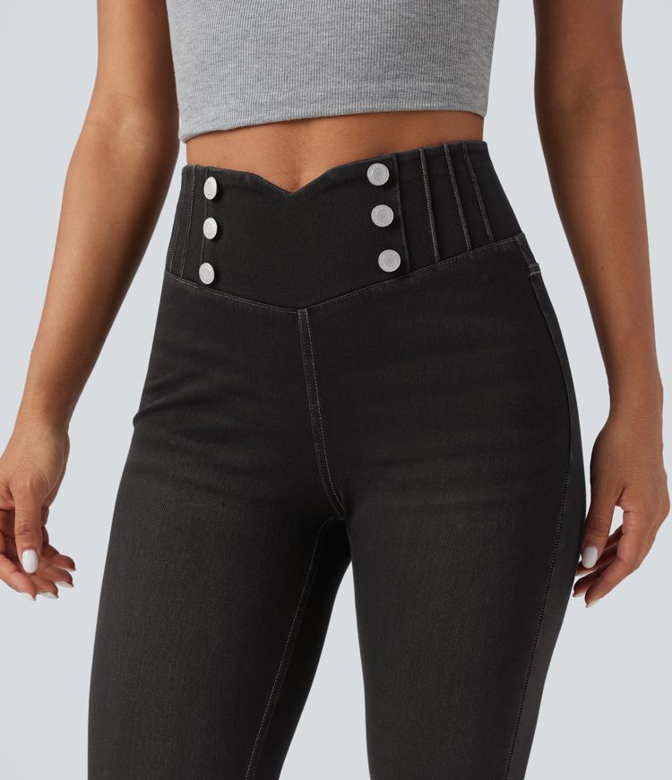 Leggings casuales ajustados de mezclilla Halara Flex™ con control de abdomen y tiro alto con bolsillos