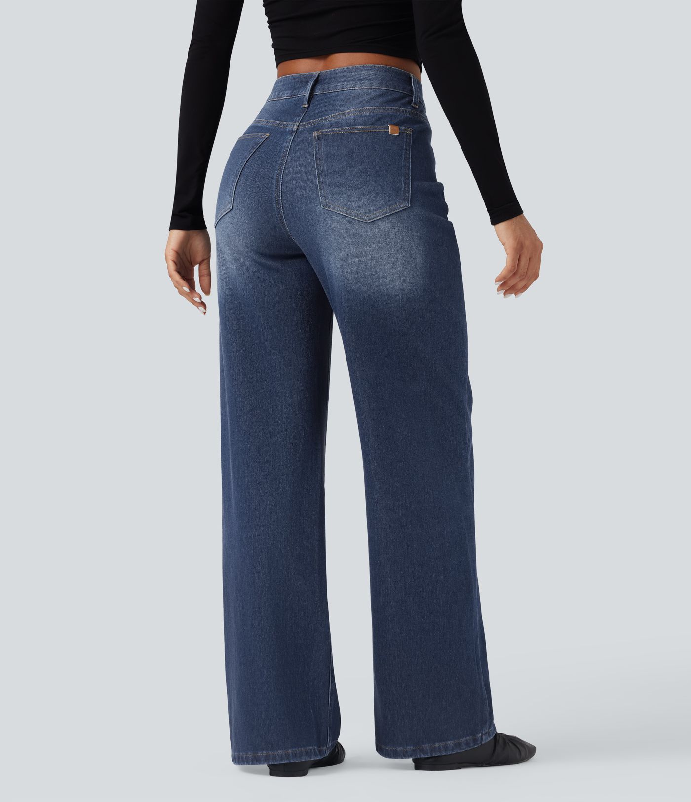 Halara Flex™ Asymmetric High Waisted Washed Casual Baggy Jeans with Pockets