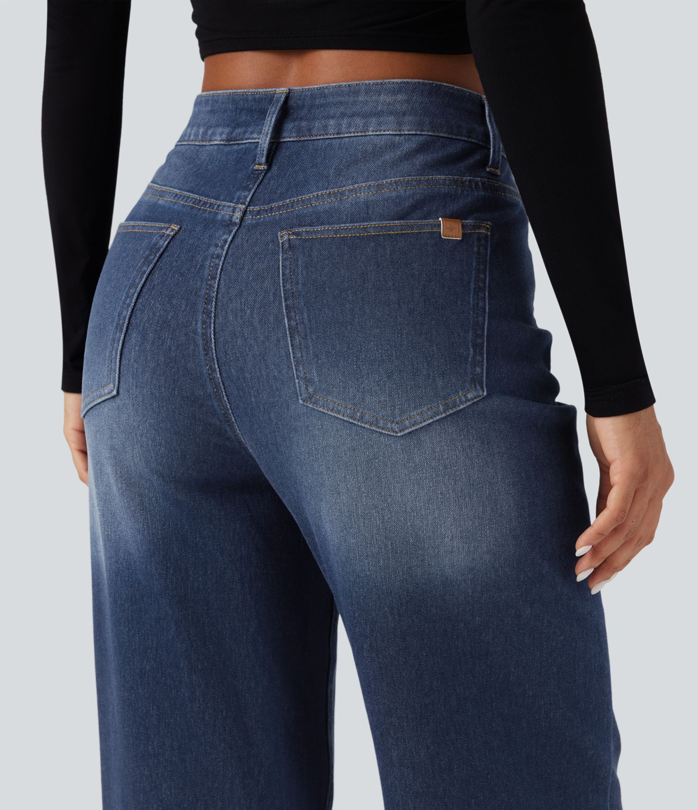 Halara Flex™ Asymmetric High Waisted Washed Casual Baggy Jeans with Pockets