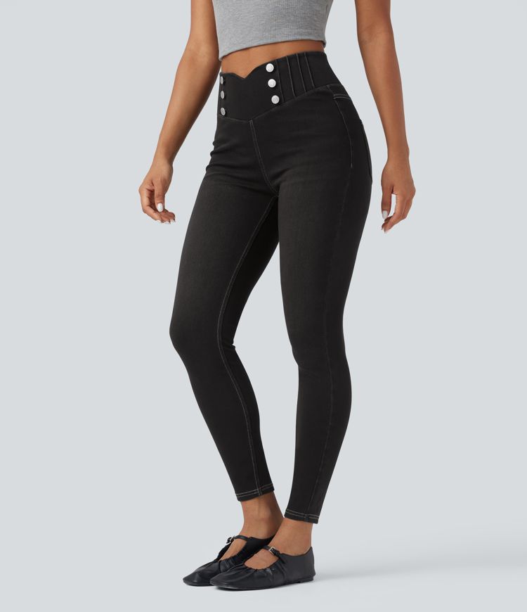 Leggings casuales ajustados de mezclilla Halara Flex™ con control de abdomen y tiro alto con bolsillos