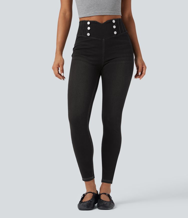 Leggings casuales ajustados de mezclilla Halara Flex™ con control de abdomen y tiro alto con bolsillos