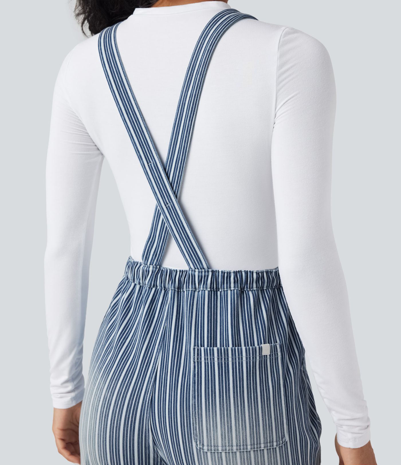 Salopette en denim décontractée droite à rayures Halara Flex™ avec cordon et poches