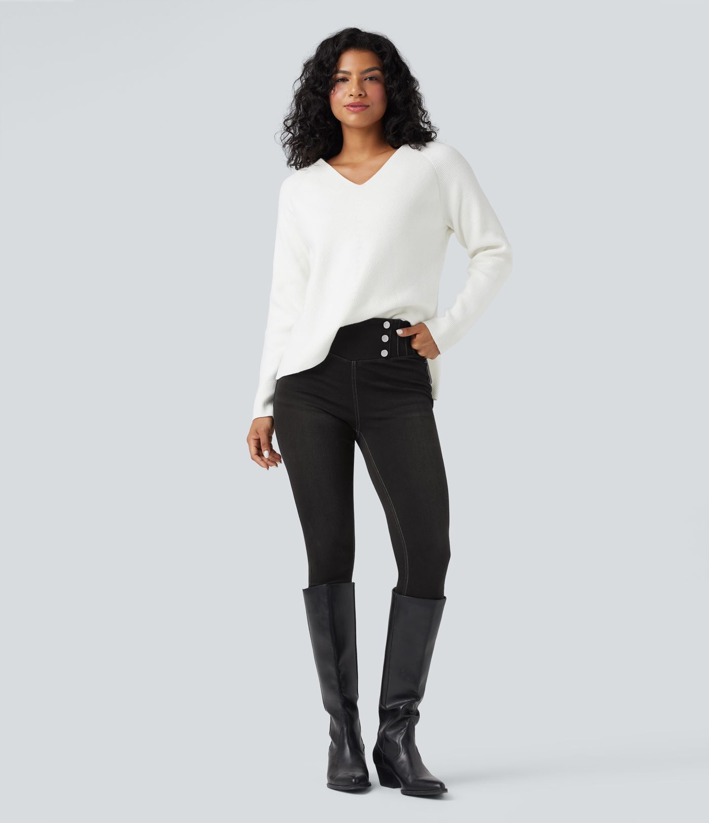 Halara Flex™ High Waisted Tummy Control Skinny Denim Casual Leggings with Pockets