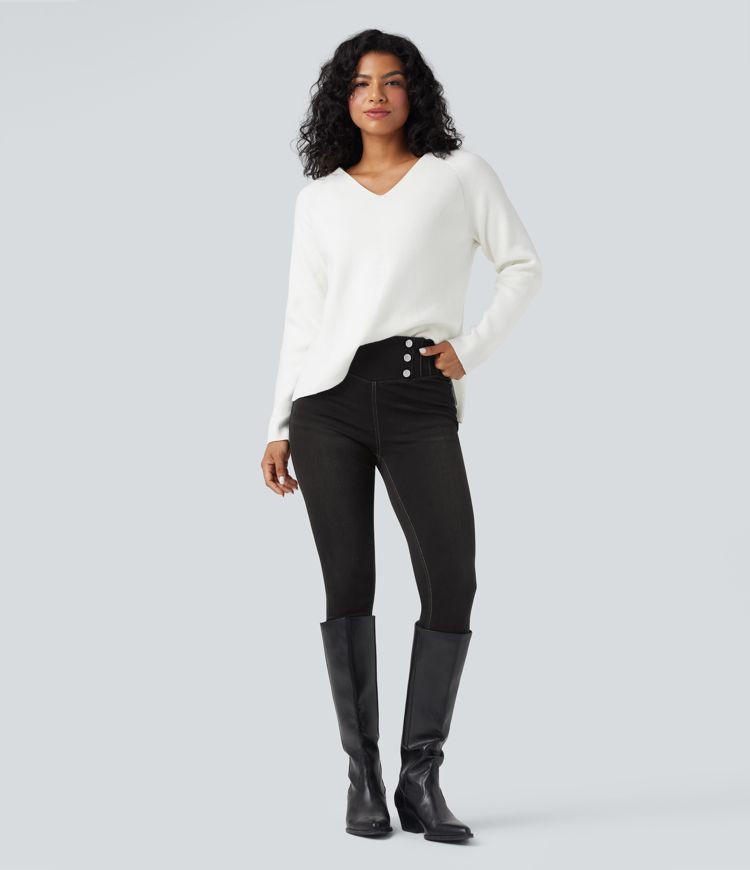 Leggings casuales ajustados de mezclilla Halara Flex™ con control de abdomen y tiro alto con bolsillos