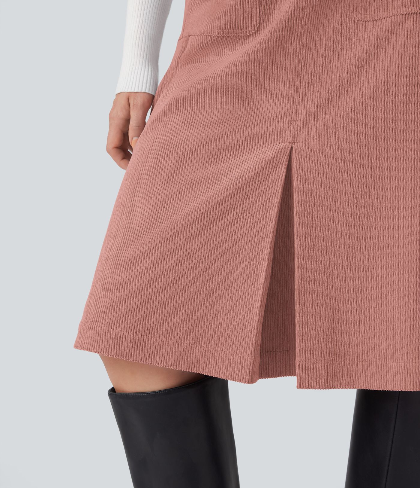 Mid Rise Front Side Flap Pocket Midi Corduroy Casual Skirt