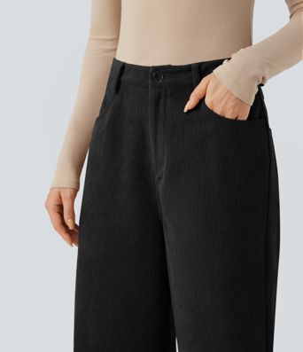 Pantalon décontracté en velours imprimé taille haute avec poches
