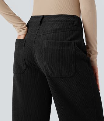 Pantalon décontracté en velours imprimé taille haute avec poches