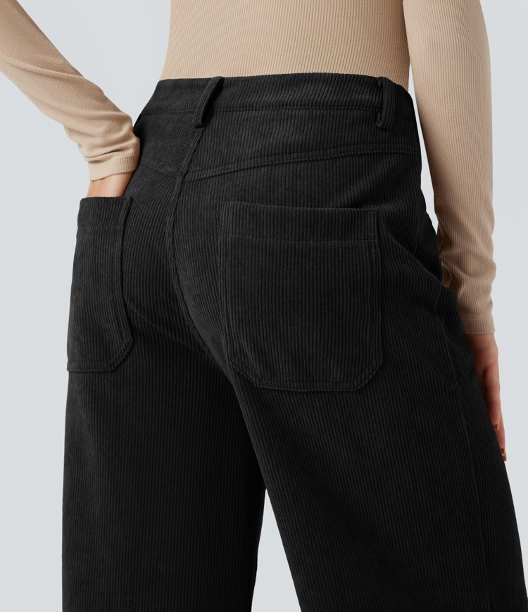 Pantalon décontracté en velours imprimé taille haute avec poches