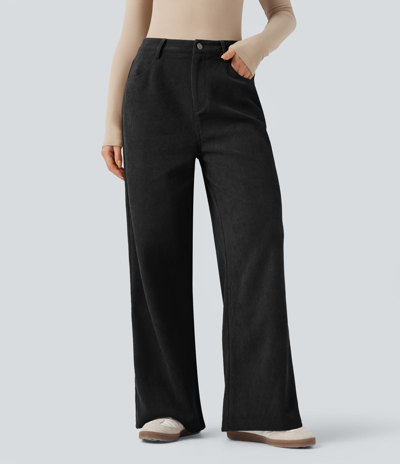 Pantalon décontracté en velours imprimé taille haute avec poches