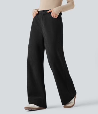 Pantalon décontracté en velours imprimé taille haute avec poches
