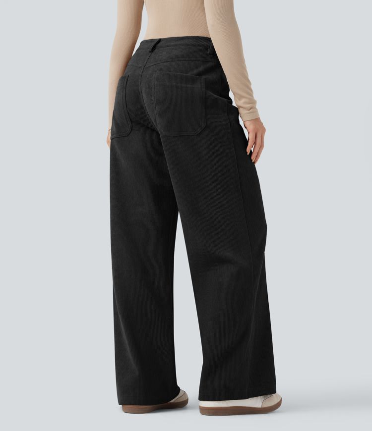 Pantalon décontracté en velours imprimé taille haute avec poches