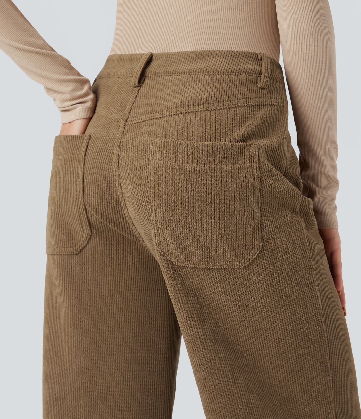High Waisted Corduroy Casual Baggy Pants with Pockets