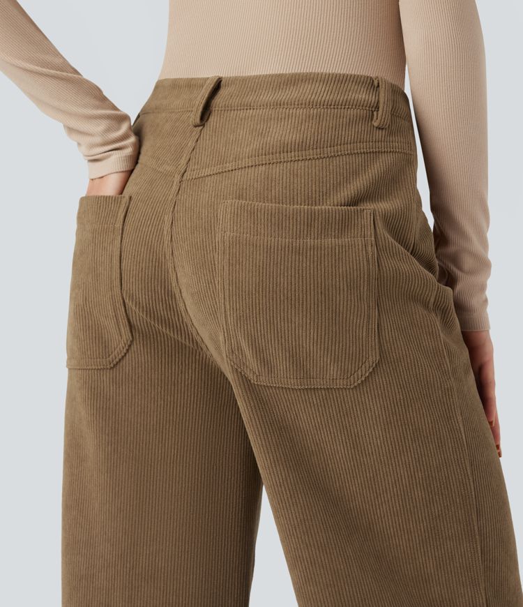 High Waisted Corduroy Casual Baggy Pants with Pockets