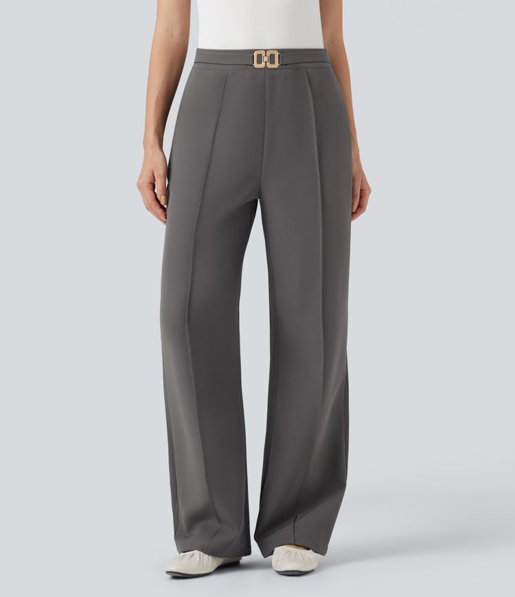 High Waisted Straight Leg Work Trousers with Pockets
