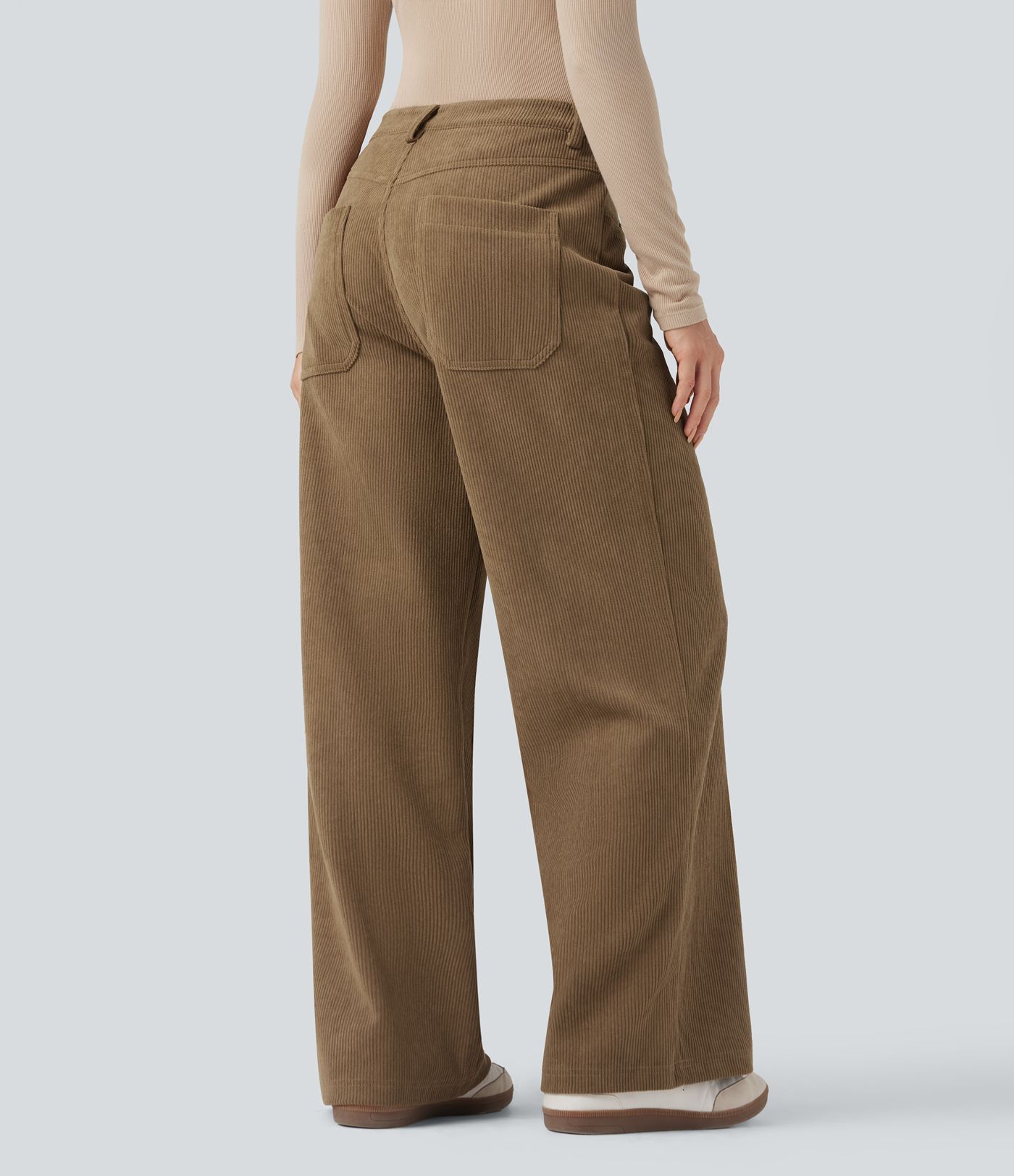 High Waisted Corduroy Casual Baggy Pants with Pockets