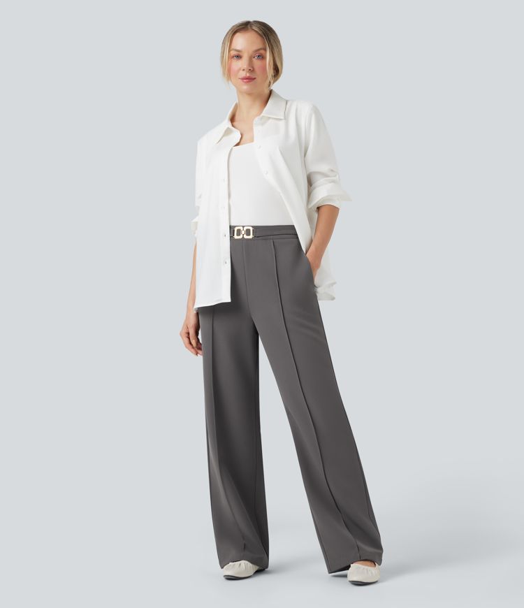 Pantalon de travail taille haute, coupe slim, avec poches