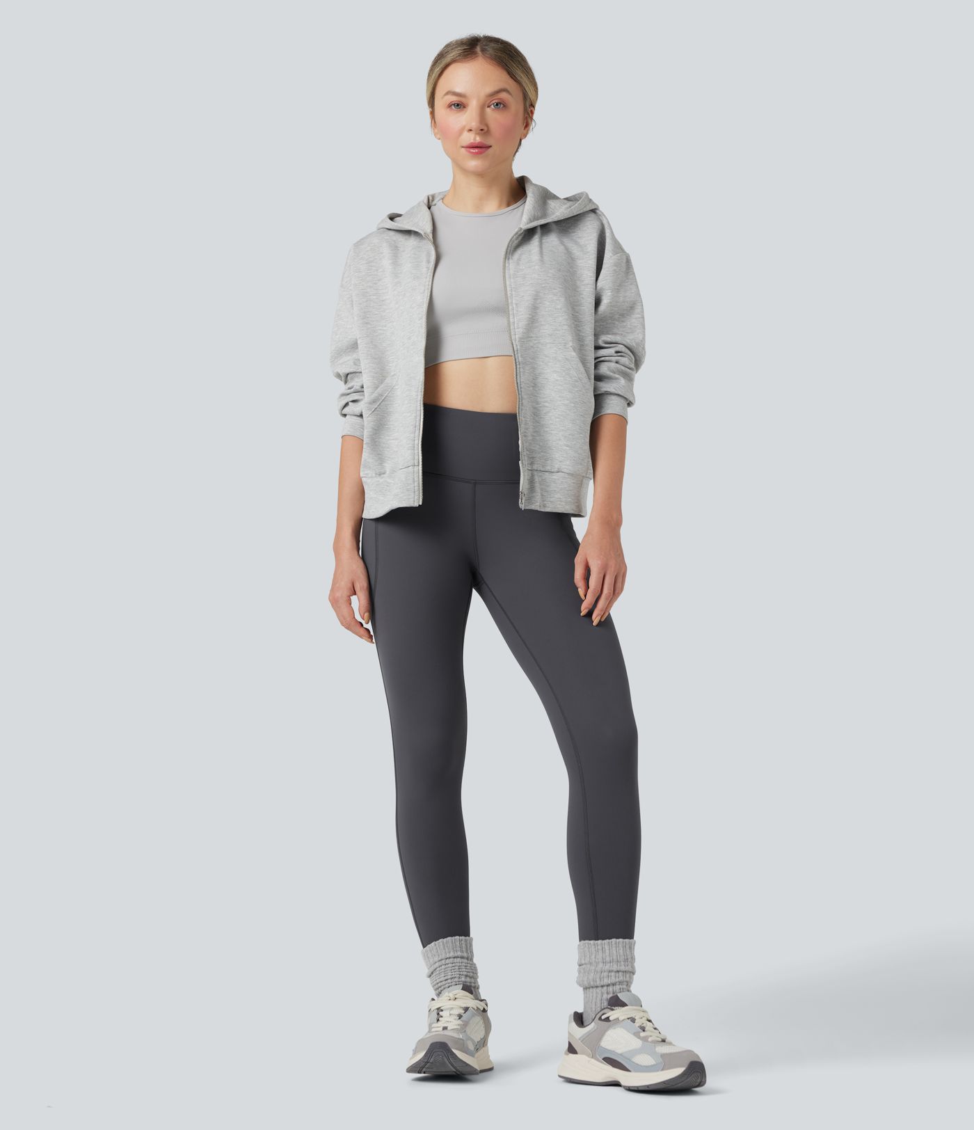 High Waisted Fleece 7/8 Hiking Leggings with Pockets