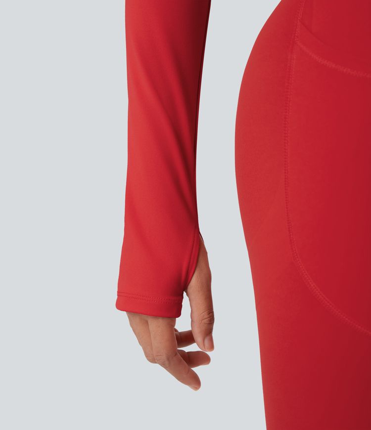 Haut de sport yoga court SoftlyZero™ Plush col V manches longues avec trous pour pouces