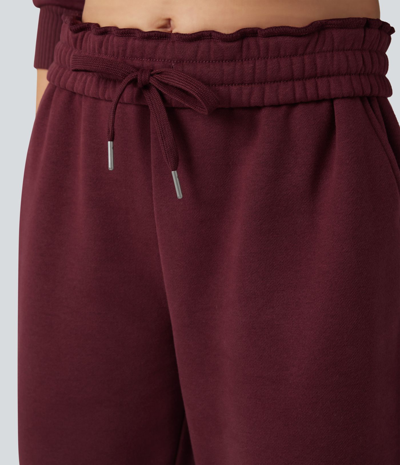 Foldover High Waisted Drawstring Fleece Casual Joggers with Pockets