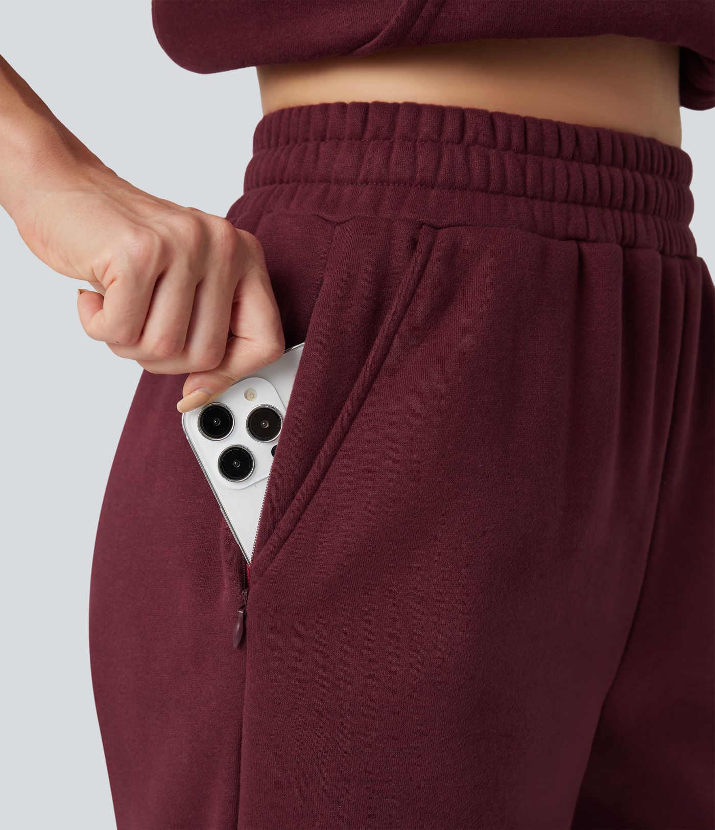 Foldover High Waisted Drawstring Fleece Casual Joggers with Pockets