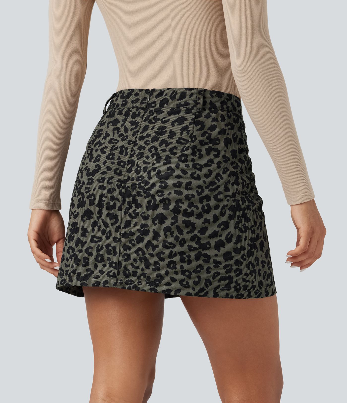 High Waisted 2-in-1 Leopard Print Mini Casual Skirt with Pocket