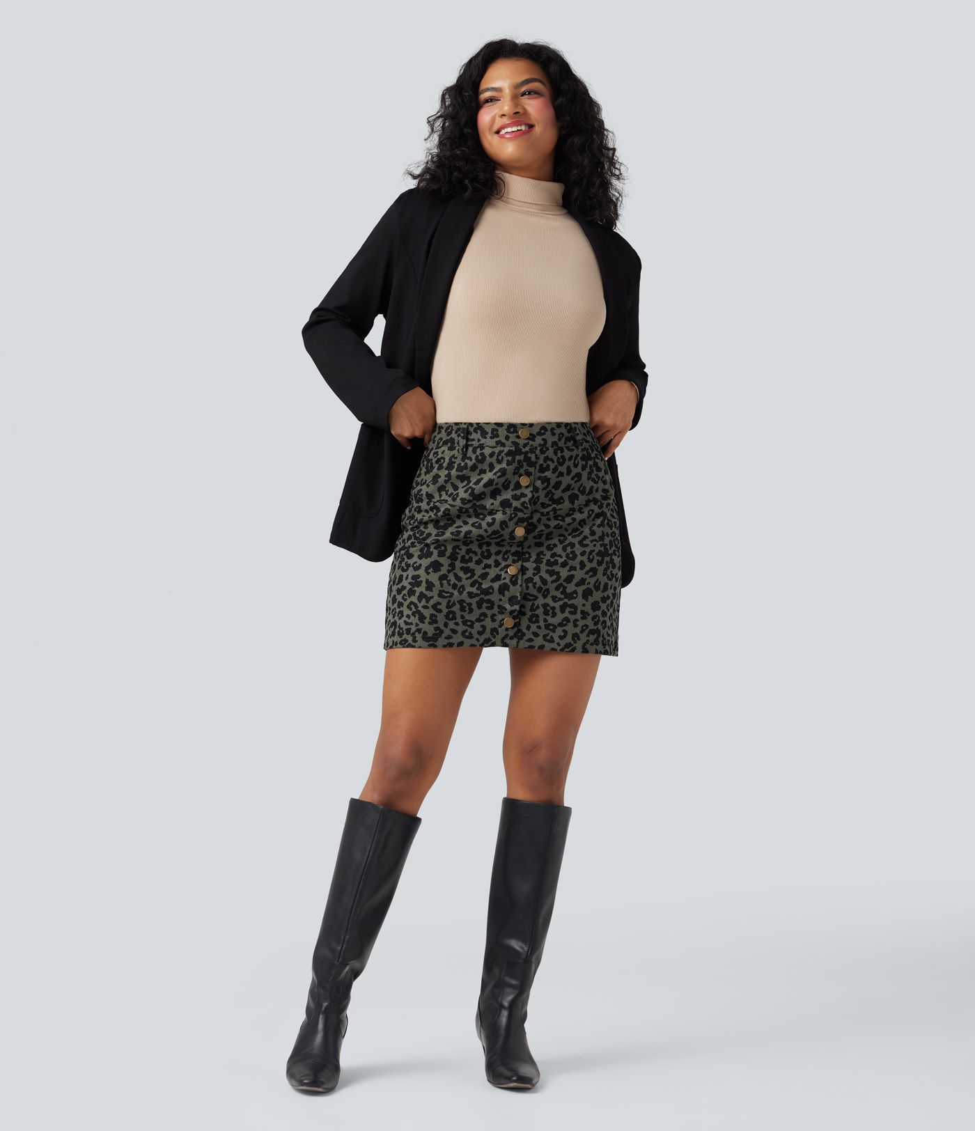 High Waisted 2-in-1 Leopard Print Mini Casual Skirt with Pocket