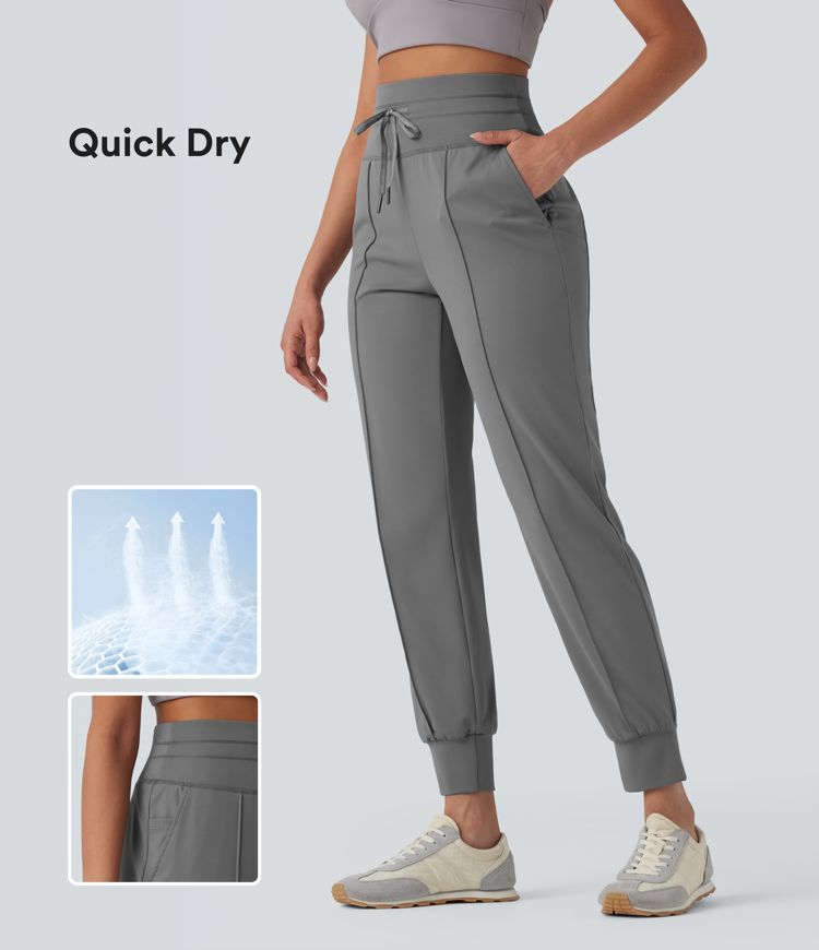 High Waisted Drawstring Quick Dry Yoga Joggers with Pockets-UPF40+