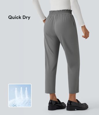 Halara Flex™ Mid Rise Frill Tapered Quick Dry Suit Work Pants with Pockets-UPF40+