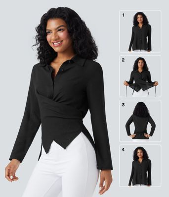 Long Sleeve Wrapped Tie Back Work Shirt