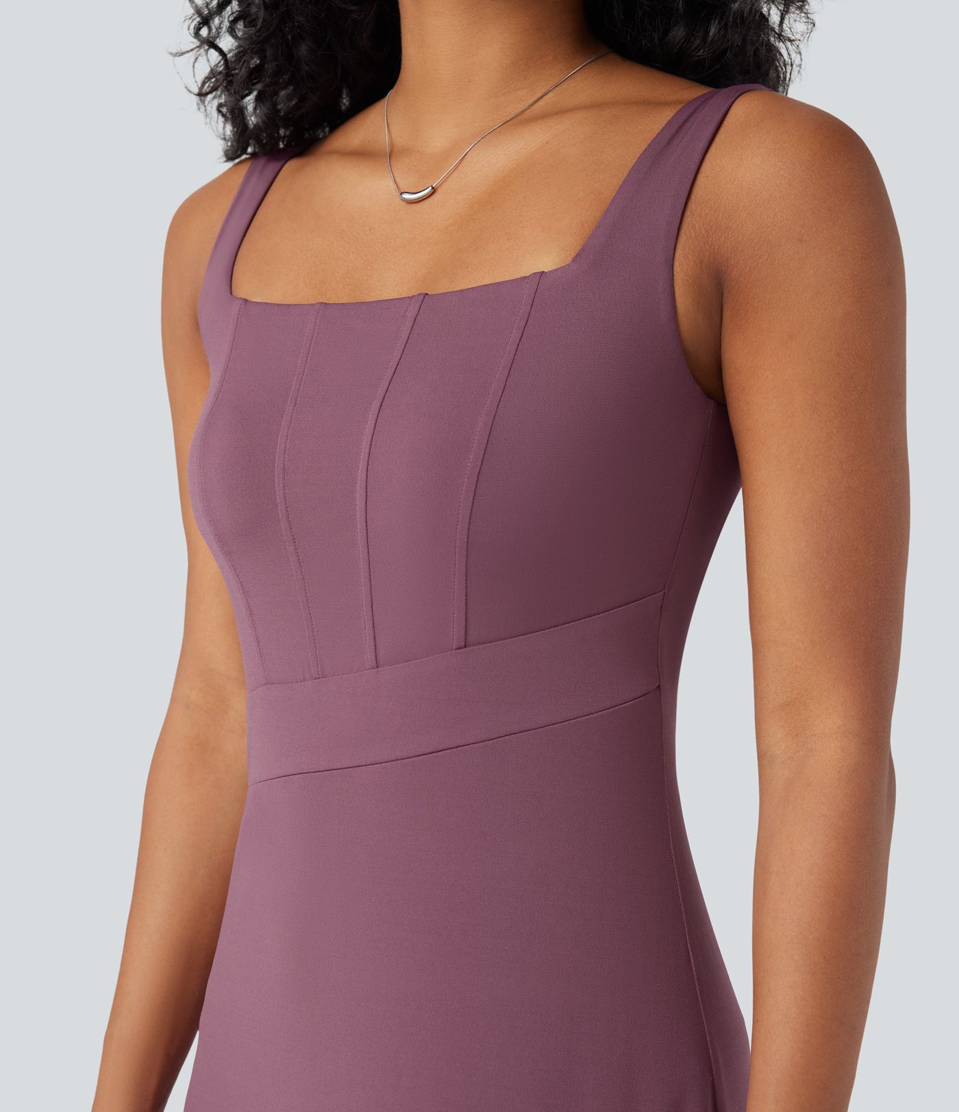 Square Neck Sleeveless Scoop Back Split Midi Dress