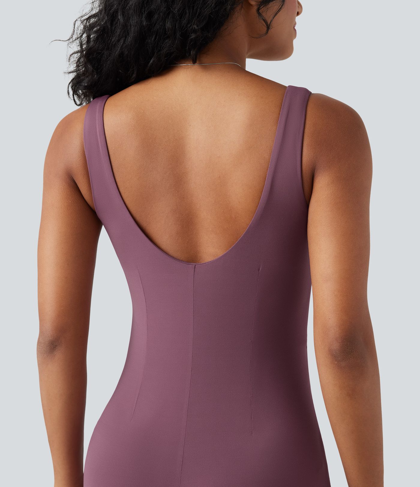 Square Neck Sleeveless Scoop Back Split Midi Dress