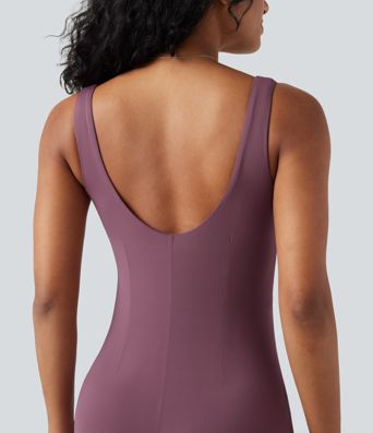 Square Neck Sleeveless Scoop Back Split Midi Dress