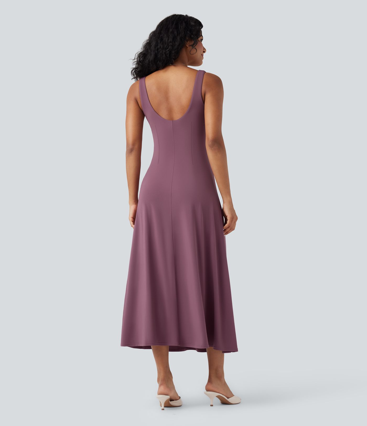 Square Neck Sleeveless Scoop Back Split Midi Dress
