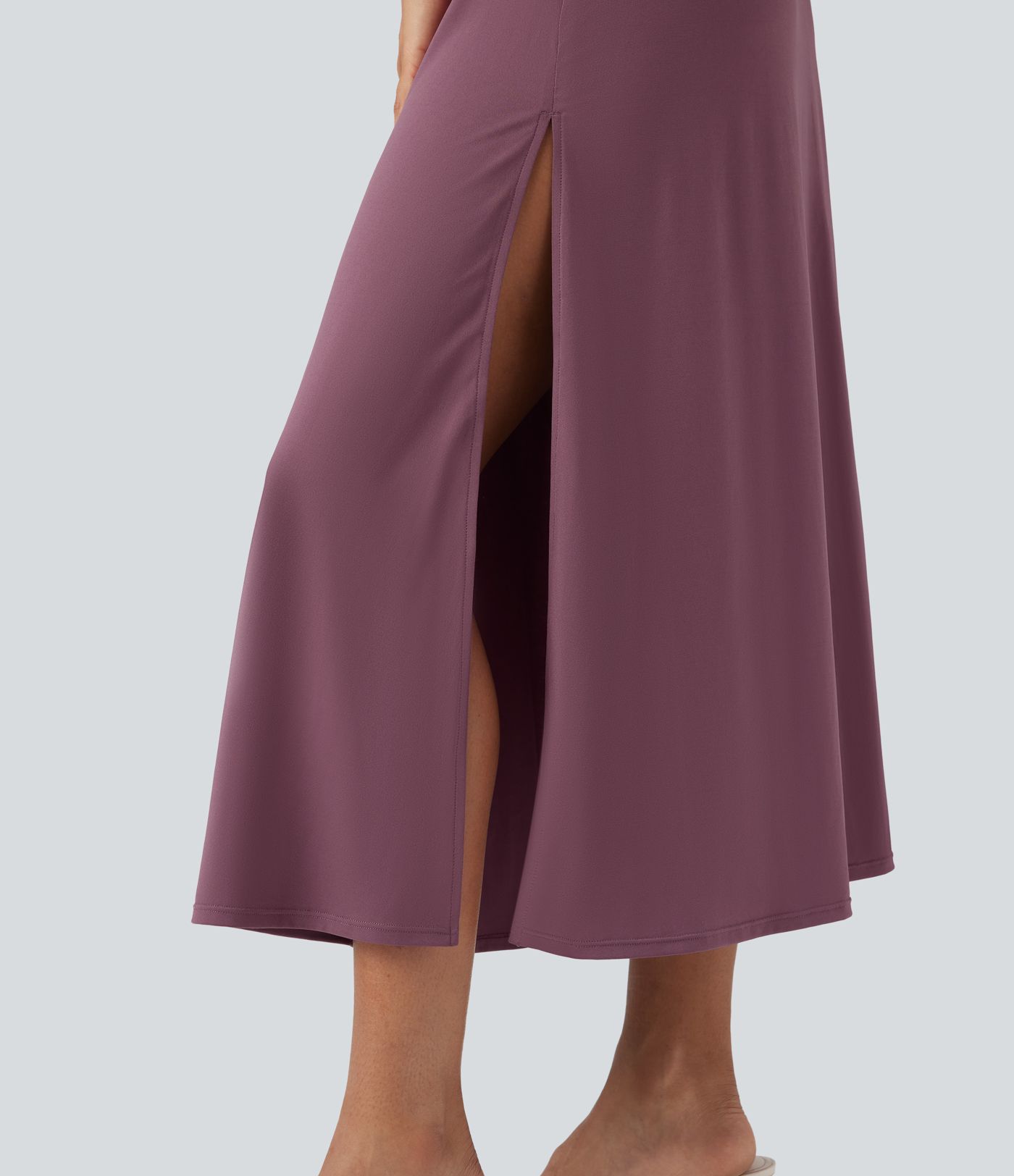 Square Neck Sleeveless Scoop Back Split Midi Dress